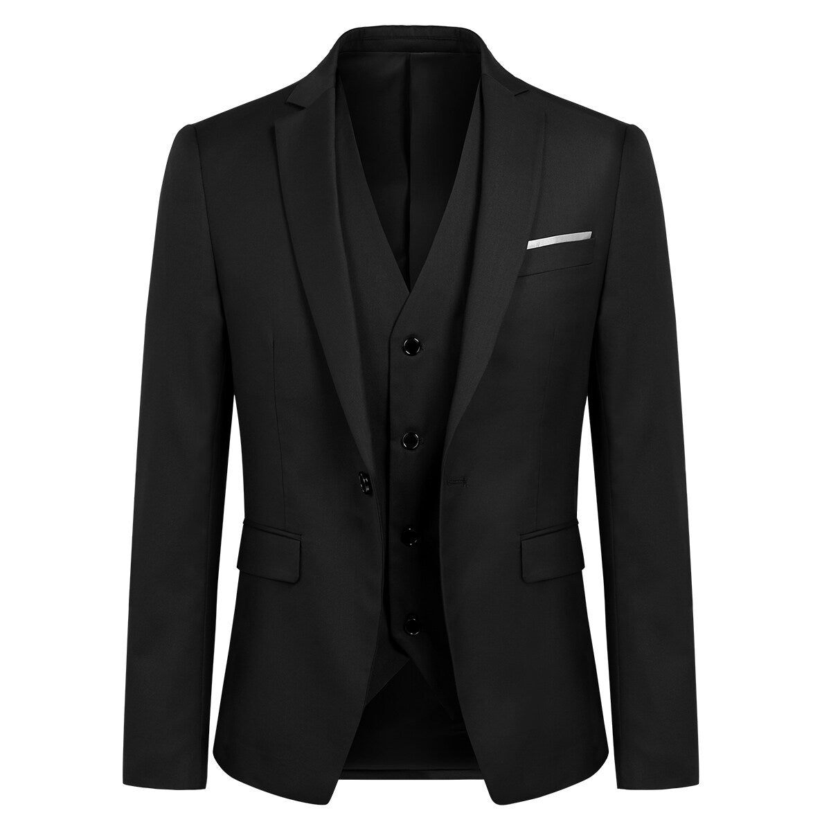 New 3-Piece Slim Fit One Button Fashion Black Suit