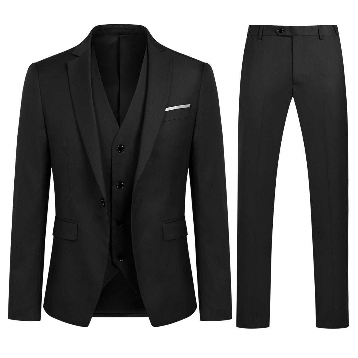 New 3-Piece Slim Fit One Button Fashion Black Suit