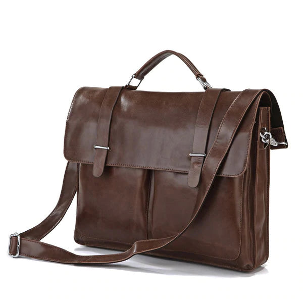 AMKJ LEATHER Top Grain Leather Briefcase Men's Business Bag Crossbody Messenger Shoulder Bag