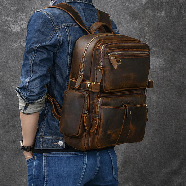 Full Grain Leather Men Backpack Handmade Travel Backpack Laptop Backpack