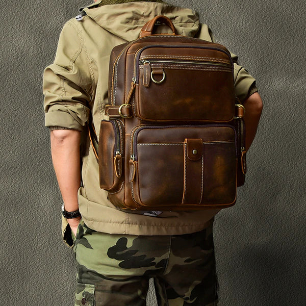 Full Grain Leather Men Backpack Handmade Travel Backpack Laptop Backpack