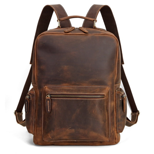 Men Retro Backpack Crazy Horse Leather Travel Backpack Laptop Backpack