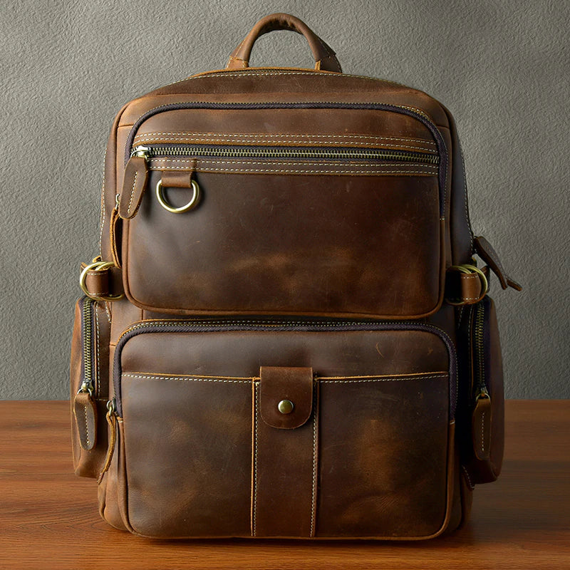 Full Grain Leather Men Backpack Handmade Travel Backpack Laptop Backpack