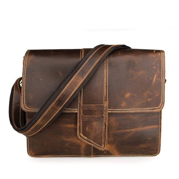 AMKJ LEATHER Crazy Horse Leather Messenger Bags Men's Vintage Shoulder Bags Leather Cross Body Bag