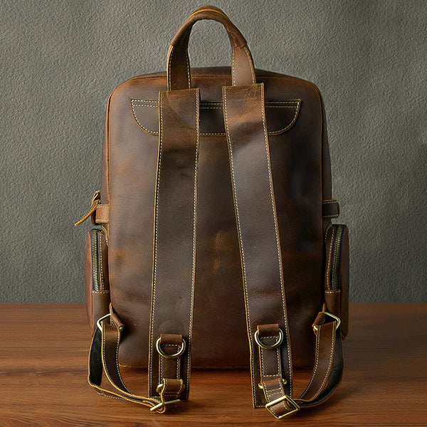 Full Grain Leather Men Backpack Handmade Travel Backpack Laptop Backpack