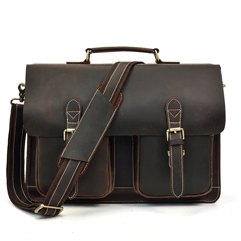 Handcrafted Top Grain Genuine Leather Laptop Briefcase Business Handbag Men Messenger Bag