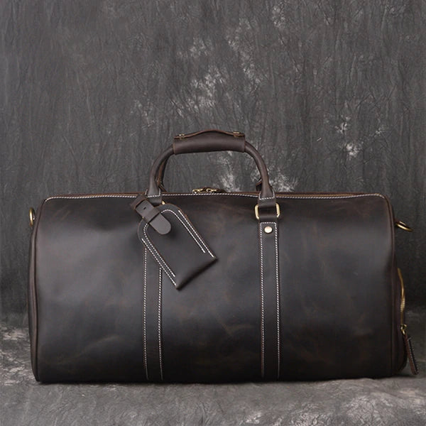 Vintage Full Grain Leather Travel Bag with Shoes Compartment, Large Duffle Bag, Overnight Bag, Weekend Bag