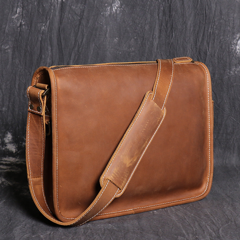 Retro Men Messenger Bag Full Grain Leather Men Shoulder Bag Men Crossbody Bag