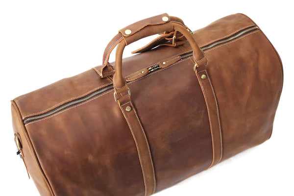 AMKJ LEATHER Mens Leather Duffle Bags, Leather Overnight Bag, Gym Bags