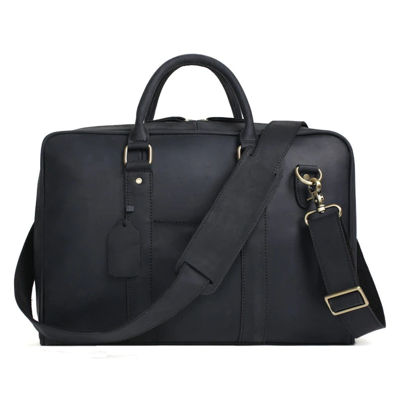 Black Genuine Leather Briefcase, Messenger Bag, Laptop Bag, Men's Handbag