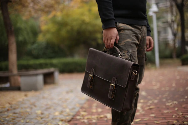 Vintage Crazy Horse Leather Briefcase Messenger Bag Laptop Bag