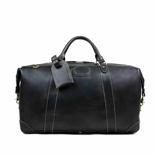 AMKJ LEATHER  Black Leather Duffle Bag, Mens Weekend Bag, Mens Travel Bag