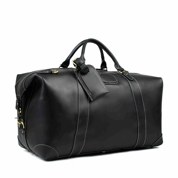 AMKJ LEATHER  Black Leather Duffle Bag, Mens Weekend Bag, Mens Travel Bag