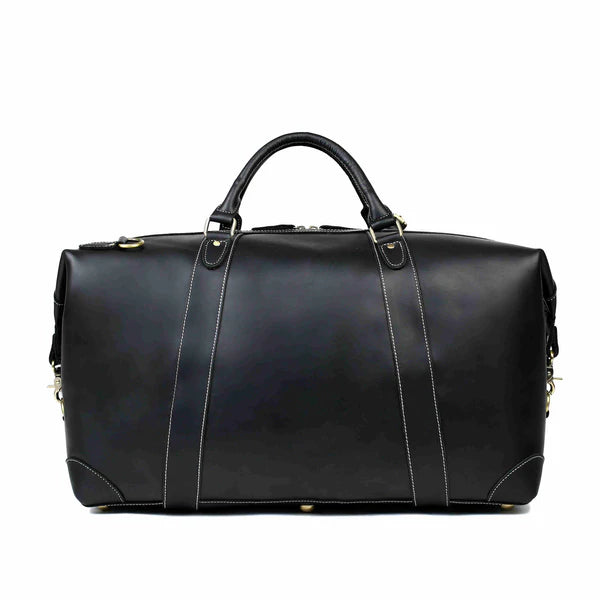 AMKJ LEATHER  Black Leather Duffle Bag, Mens Weekend Bag, Mens Travel Bag