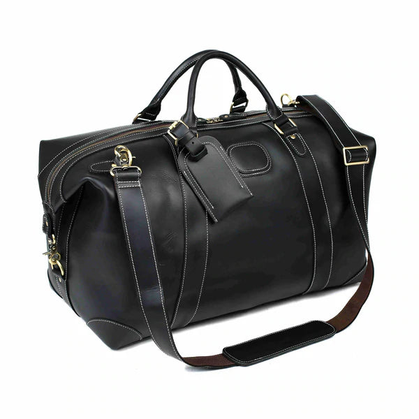 AMKJ LEATHER  Black Leather Duffle Bag, Mens Weekend Bag, Mens Travel Bag