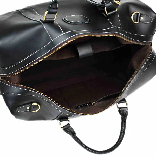 AMKJ LEATHER  Black Leather Duffle Bag, Mens Weekend Bag, Mens Travel Bag