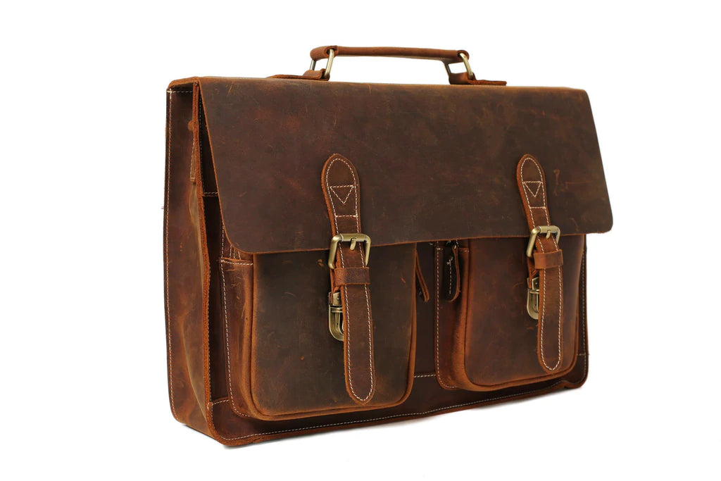 Handmade Genuine Leather Laptop Briefcase, Top Grain Business Handbag, Men's Messenger Bag