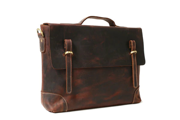 AMKJ LEATHER Crazy Horse Leather Laptop Messenger Bag, Business Briefcase, Men's Bag