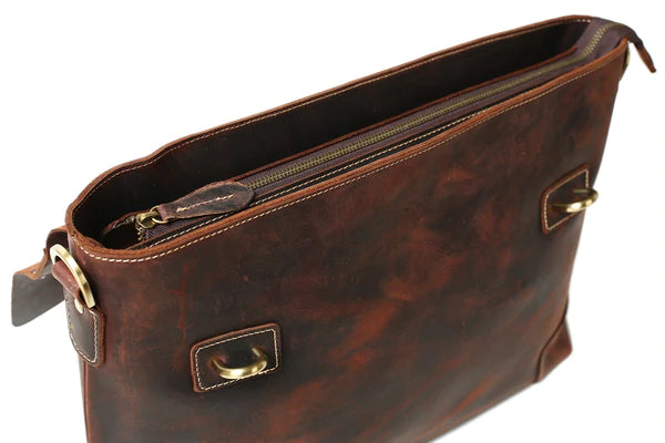 AMKJ LEATHER Crazy Horse Leather Laptop Messenger Bag, Business Briefcase, Men's Bag