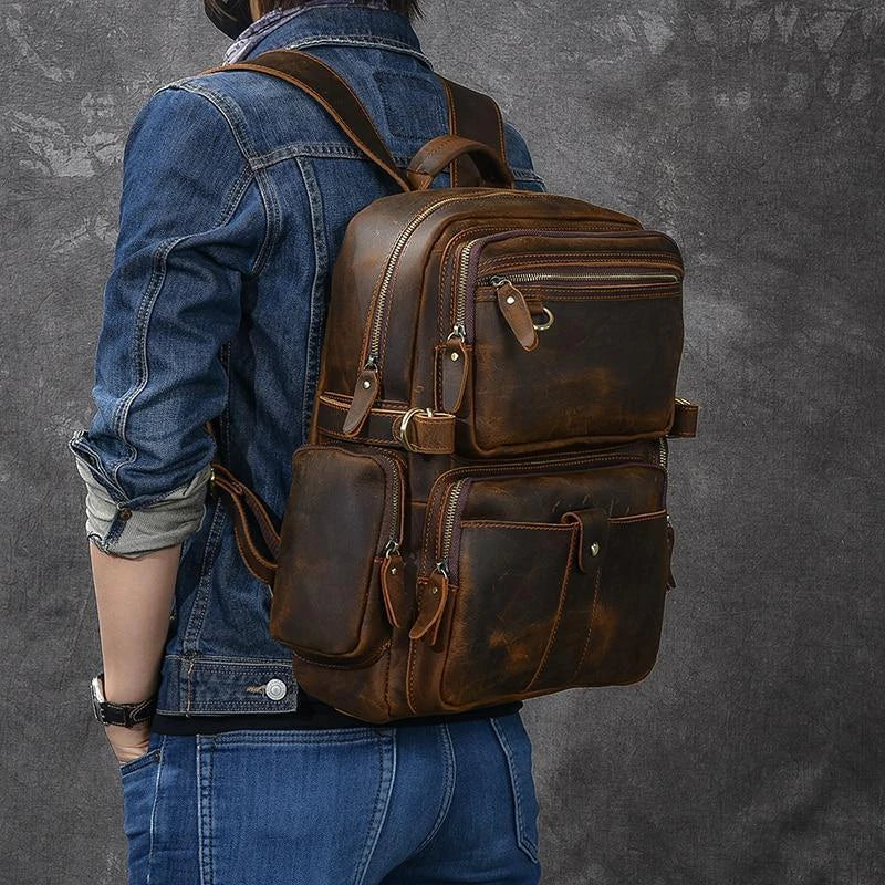 Full Grain Leather Men Backpack Handmade Travel Backpack Laptop Backpack