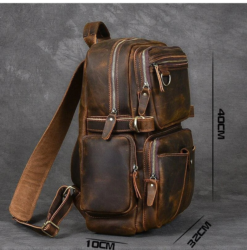 Full Grain Leather Men Backpack Handmade Travel Backpack Laptop Backpack