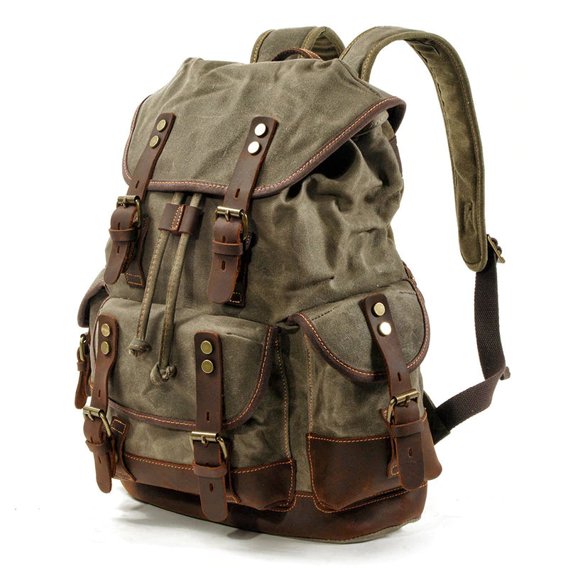 Flash Sale Canvas Travel Backpack Canvas With Leather Laptop Backpack Vintage Mens Canvas Rucksack