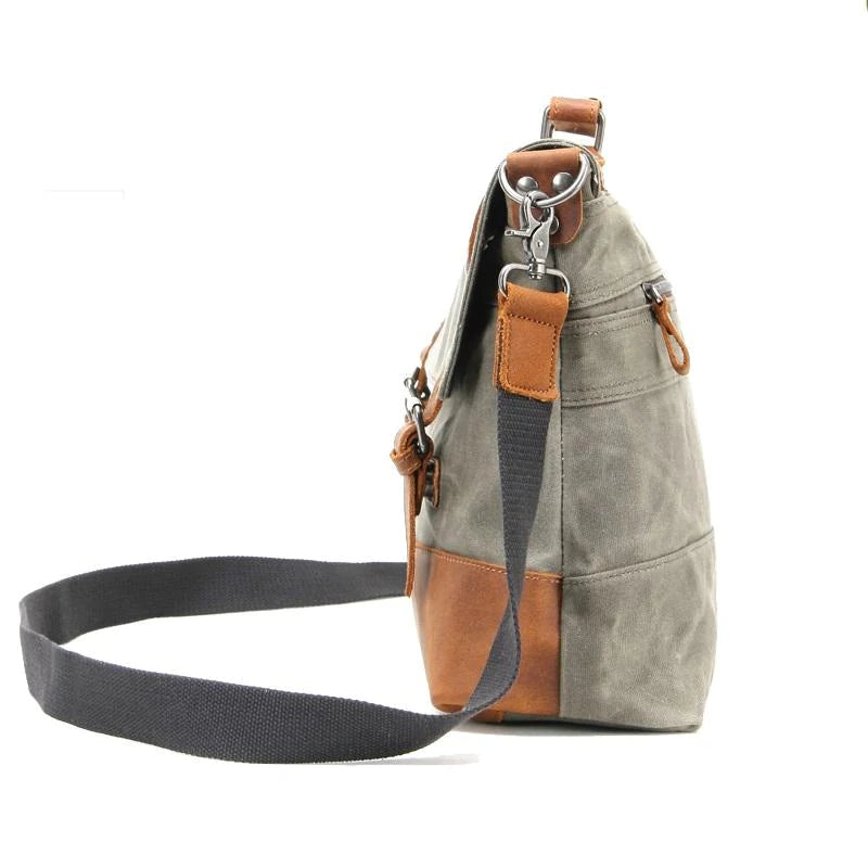 Canvas Messenger Bag Waterproof Canvas With Leather Shoulder Bag Waxed Canvas Crossbody Bag