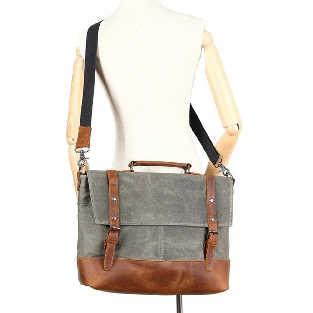 Canvas Messenger Bag Waterproof Canvas With Leather Shoulder Bag Waxed Canvas Crossbody Bag