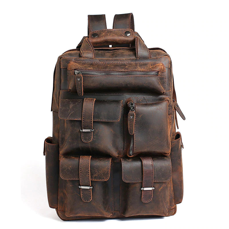 Men's Vintage Crazy Horse Leather Backpack