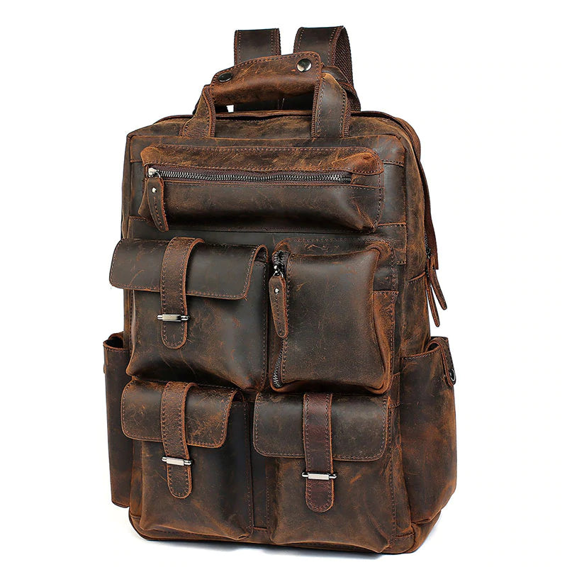 Men's Vintage Crazy Horse Leather Backpack