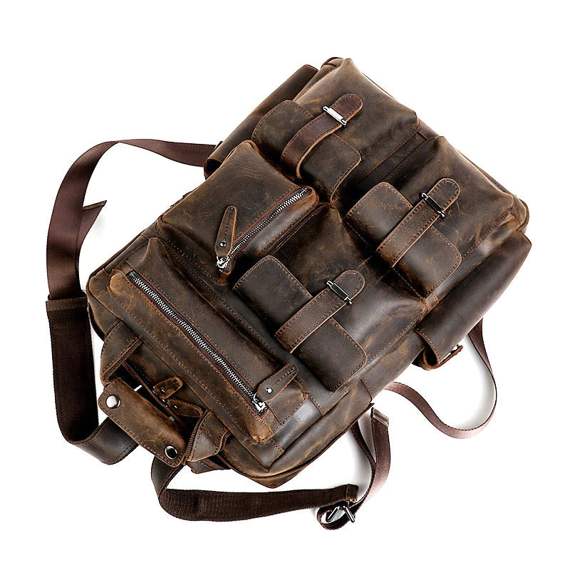 Men's Vintage Crazy Horse Leather Backpack