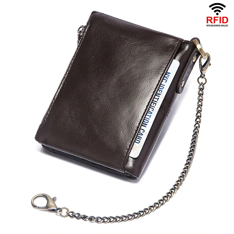 Men's Leather Bi-Fold Wallet RFID Blocking