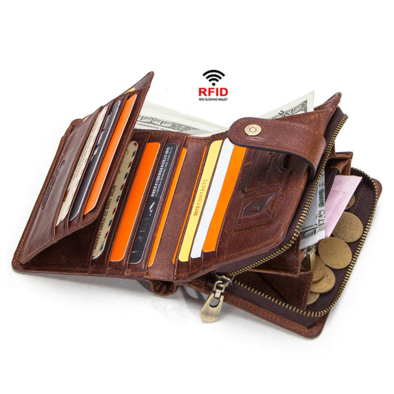 Leather Trifold Wallet RFID Blocking