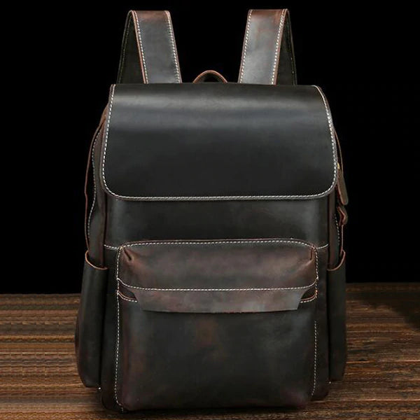 Crazy Horse Leather Men Backpack Men Full Grain Leather School Backpack Retro Travel Backpack