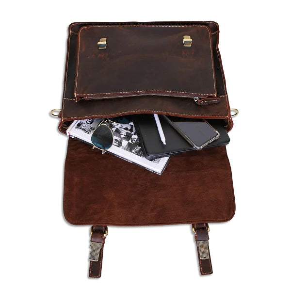 Top Grain Genuine Leather Mens Briefcase Business Messenger Bag Laptop Crossbody Shoulder Bag