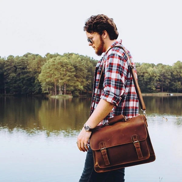 Top Grain Genuine Leather Mens Briefcase Business Messenger Bag Laptop Crossbody Shoulder Bag