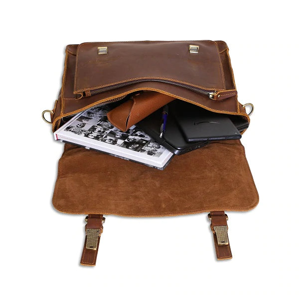 Top Grain Genuine Leather Mens Briefcase Business Messenger Bag Laptop Crossbody Shoulder Bag