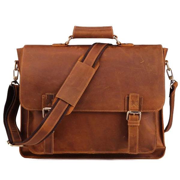 Top Grain Genuine Leather Mens Briefcase Business Messenger Bag Laptop Crossbody Shoulder Bag