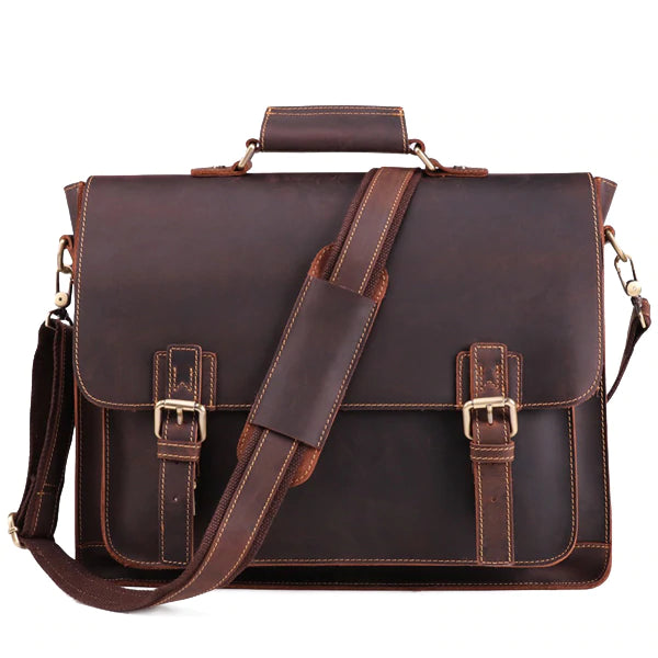 Top Grain Genuine Leather Mens Briefcase Business Messenger Bag Laptop Crossbody Shoulder Bag