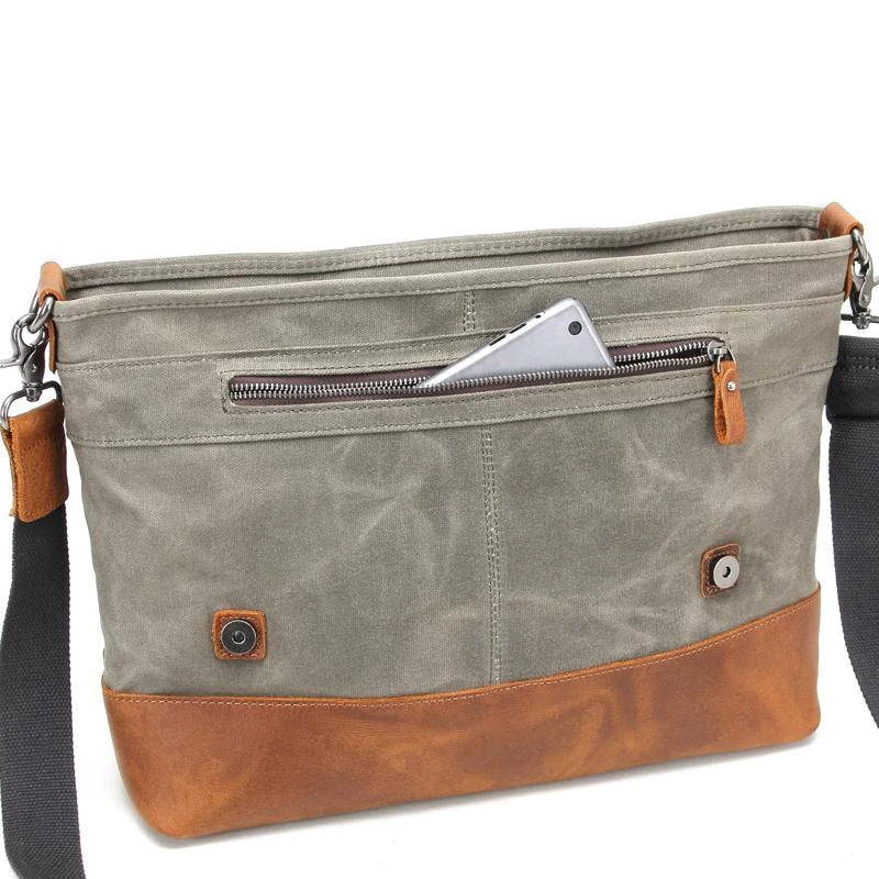 Canvas Messenger Bag Waterproof Canvas With Leather Shoulder Bag Waxed Canvas Crossbody Bag